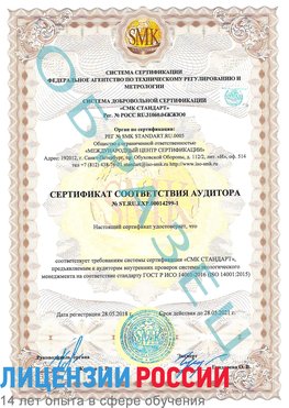 Образец сертификата соответствия аудитора №ST.RU.EXP.00014299-1 Микунь Сертификат ISO 14001